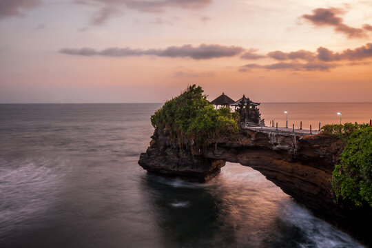 Tanah Lot Temple (Pura Tanah Lot) in silhouette sunset time, Bali, Indonesia