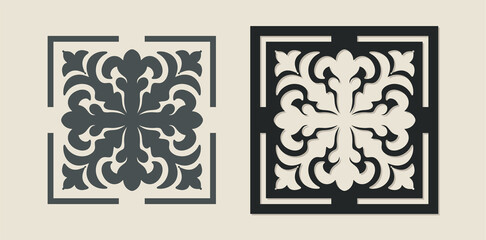 Vector Laser cut decorative Template of Majolica tile with Vintage ornament for stencils, die cutting or wood carving, element for wedding invitation card