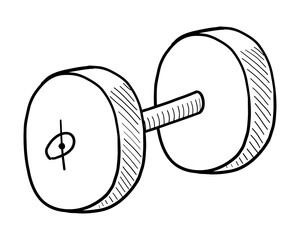 VECTOR ILLUSTRATION OF A DUMBBELL ISOLATED ON A WHITE BACKGROUND. DOODLE DRAWING BY HAND