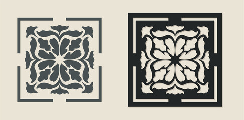 Vector Laser cut decorative Template of Majolica tile with Vintage ornament for stencils, die cutting or wood carving, element for wedding invitation card