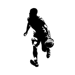 Obraz premium Basketball player dribbling, abstract isolated vector silhouette. Ink drawing. Streetball