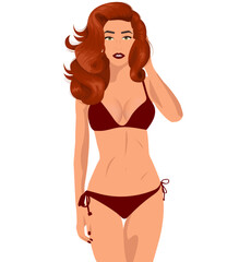 Sexy fitness woman in red swimsuit	