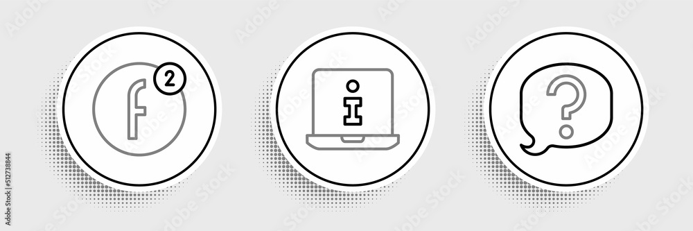 Poster Set line Speech bubble chat, Create account and Information icon. Vector