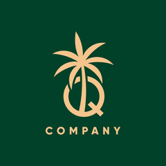 Obraz premium Letter Q Initial Palm Leaf Tree Logo Design Vector Icon Graphic Emblem Illustration
