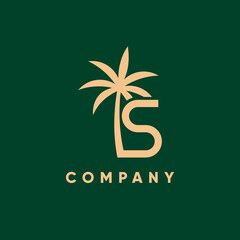 Letter S Initial Palm Leaf Tree Logo Design Vector Icon Graphic Emblem Illustration