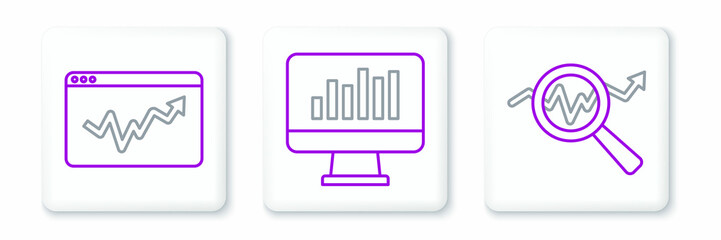 Set line Search data analysis, Graph chart infographic and Monitor with icon. Vector