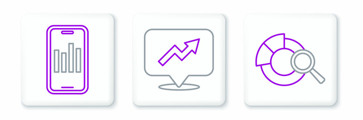 Set line Search data analysis, Mobile with graph and Financial growth icon. Vector