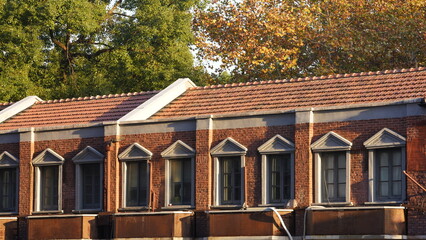 The beautiful old buildings view located in Shanghai under the warm sunlight in autumn