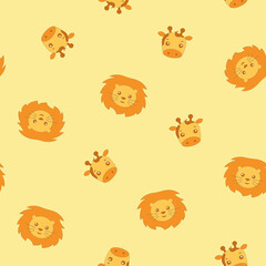 Baby cute pattern with wild african animals lion and giraffe