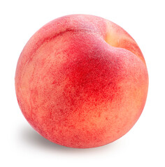Sweet Pink Peach fruit isolated on white background, Fresh Peach on White Background With clipping path.