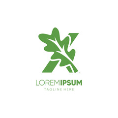 Letter X Initial Oak Leaf Tree Logo Design Vector Icon Graphic Emblem Illustration