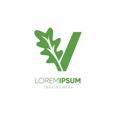 Letter V Initial Oak Leaf Tree Logo Design Vector Icon Graphic Emblem Illustration