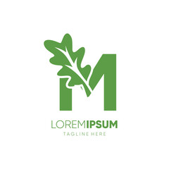 Letter M Initial Oak Leaf Tree Logo Design Vector Icon Graphic Emblem Illustration