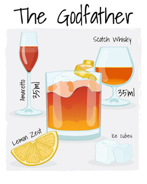 The Godfather Cocktail Illustration Recipe Drink With Ingredients