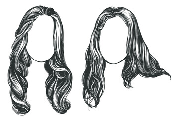 girl set, beautiful woman face, girl with beautiful hair hand drawn vector illustration sketch © vladischern