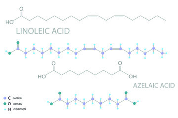 Linoleic or azelaic acid molecular skeletal 3D chemical formula.	
