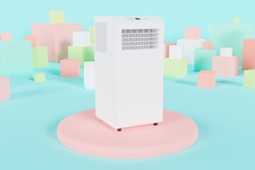 portable air conditioner on the background of cubes 3d