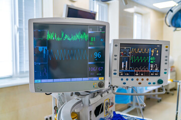 Modern medical monitors. Hospital healthcare monitoring.