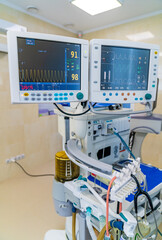 Hospital healthcare modern emergency computer. Monitoring medical technologies.