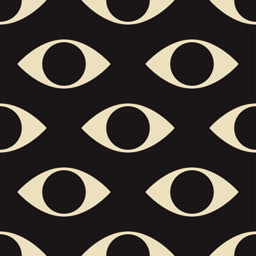 Seamless pattern with minimal 20s geometric design with eyes