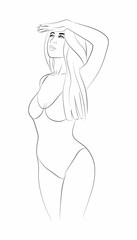 Vector illustration of a young woman in a one-piece swimsuit