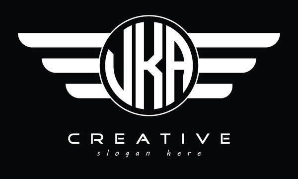 VKA three letter circle with wings logo design vector template. wordmark logo | emblem logo | monogram logo | initial letter logo | typography logo | business logo | minimalist logo |	