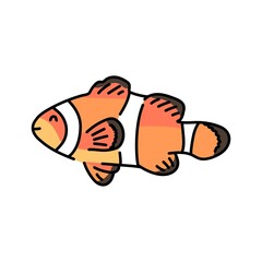 Clown fish color line illustration. Ocean fishes