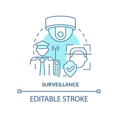Surveillance turquoise concept icon. Physical security framework form abstract idea thin line illustration. Recognition. Isolated outline drawing. Editable stroke. Arial, Myriad Pro-Bold fonts used