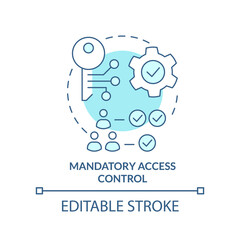 Mandatory access control turquoise concept icon. Security management abstract idea thin line illustration. Permissions. Isolated outline drawing. Editable stroke. Arial, Myriad Pro-Bold fonts used