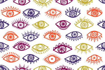 Fototapeta premium Hand drawn open eyes cute endless ornament.