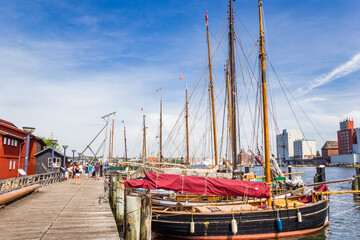Old wooden sailing ships at the getty in Flensburg, Germany