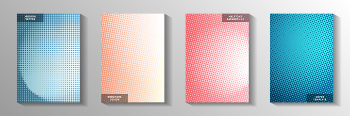Grunge dot perforated halftone front page templates vector kit. Medical notebook faded halftone