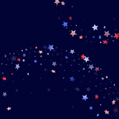 Flying red blue white star sparkles vector american patriotic background.