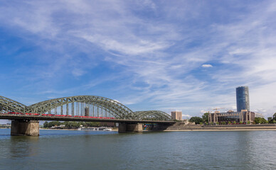 Historic steel bridge over the river Rhine in Cologne, Germany