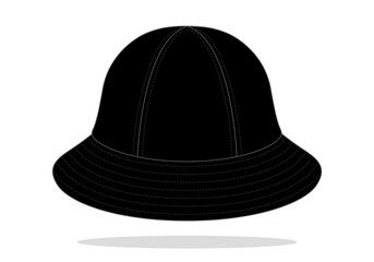 Black Bucket Hat With 6 Panel Template On White Background, Vector File