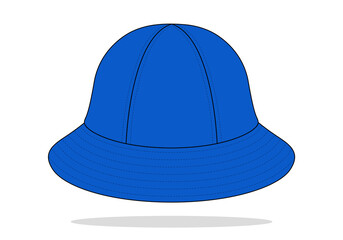 Blue Bucket Hat With 6 Panel Template On White Background, Vector File