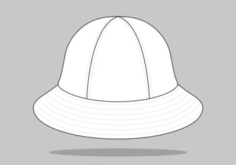 Fotobehang White Bucket Hat With 6 Panel Template On Gray Background, Vector File © Sansom