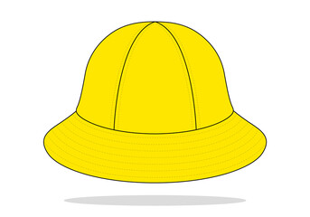 Yellow Bucket Hat With 6 Panel Template On White Background, Vector File