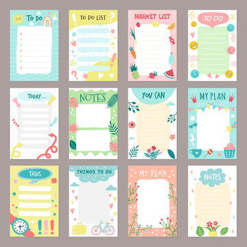 Checklist templates. Organizer planner list to do month and daily sticker education schedule recent vector picture set