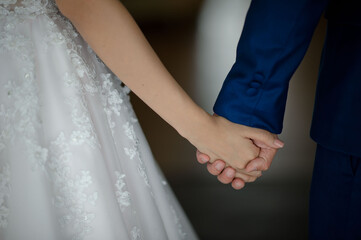 hand together love couple, romantic and happy concept, wedding couple, groom and bride hand
