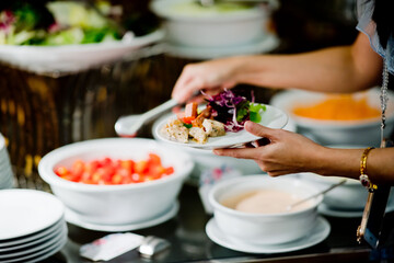 buffet food, catering food party at restaurant