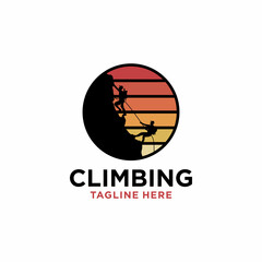 Silhouette Man climbing on a cliff graphic vector.