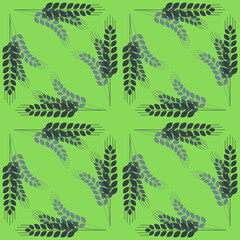 Ear of wheat rye green seamless pattern for textile and tile design