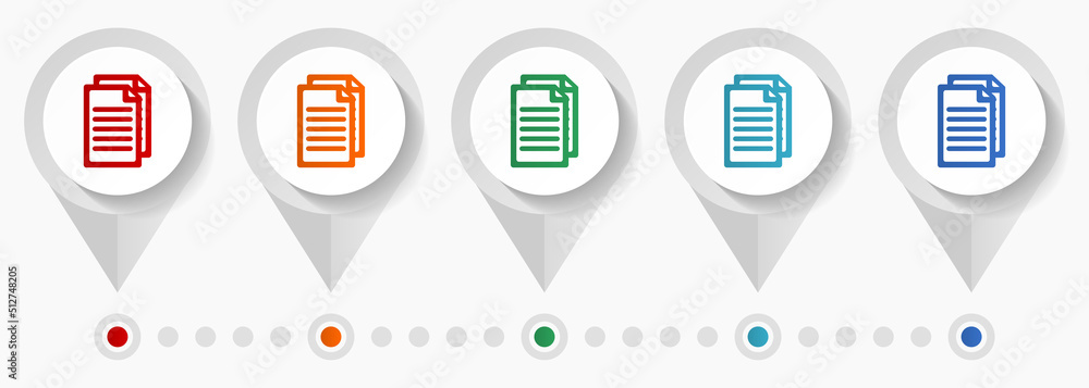 Aufkleber document, file, copy concept vector icons, editable infographic template, set of colorful flat desig