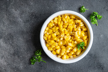 corn in plate boiled ready to eat fresh healthy meal food snack diet on the table copy space food...