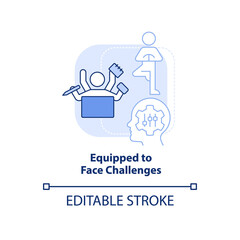 Equipped to face challenges light blue concept icon. Workplace adaptability benefit abstract idea thin line illustration. Isolated outline drawing. Editable stroke. Arial, Myriad Pro-Bold fonts used