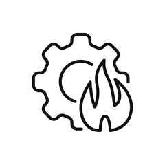 Gear and fire icon line style isolated on white background. Vector illustration