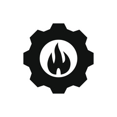 Gear and fire icon flat style isolated on white background. Vector illustration