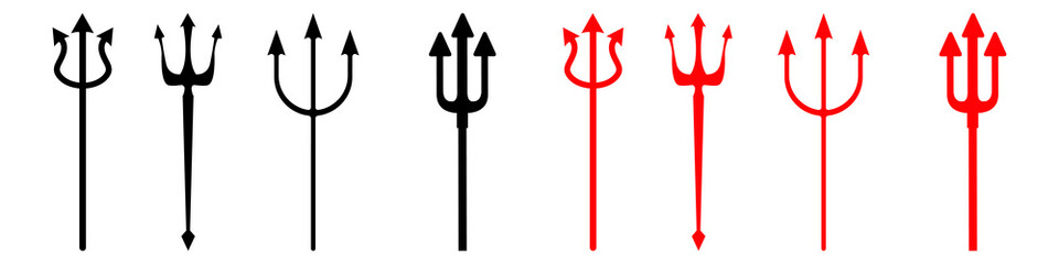 Trident devil icon vector set. pitchfork illustration sign collection. hell symbol. - obrazy, fototapety, plakaty