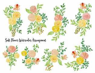 soft pastel and yellow rose watercolor arrangement collection